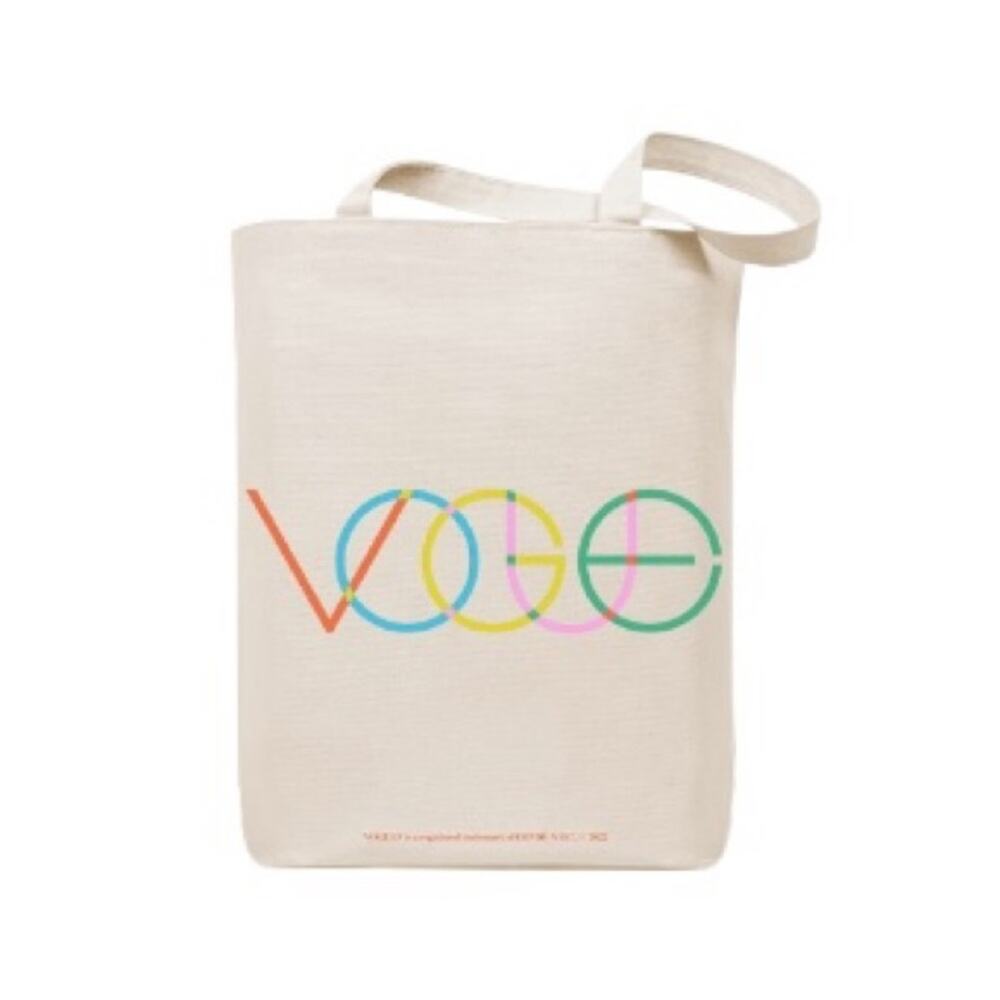 NWOT Vogue Canvas Bag Natural Rainbow Logo Multi-Color Shopping Tote Bag
